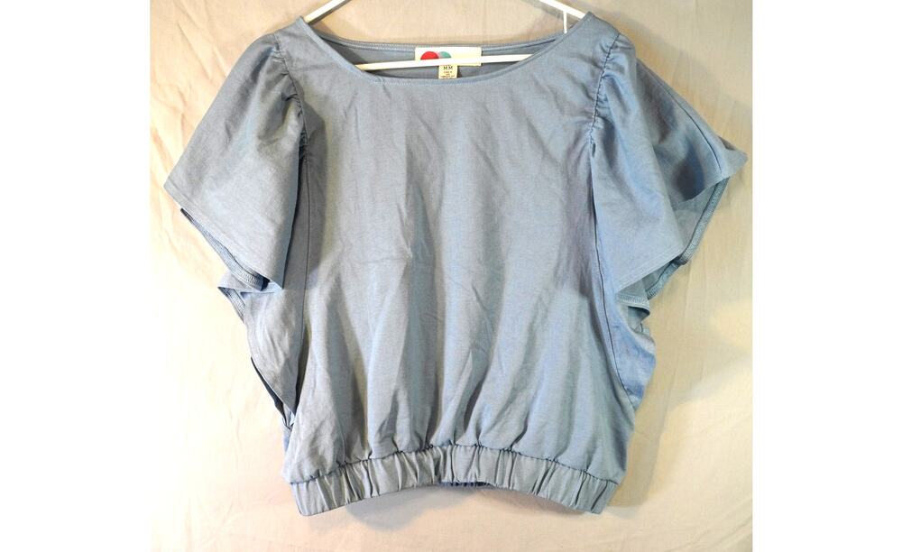 Free People FP Beach Flutter Sleeve Cropped Bubble Hem Top Slate Blue Med NWOT